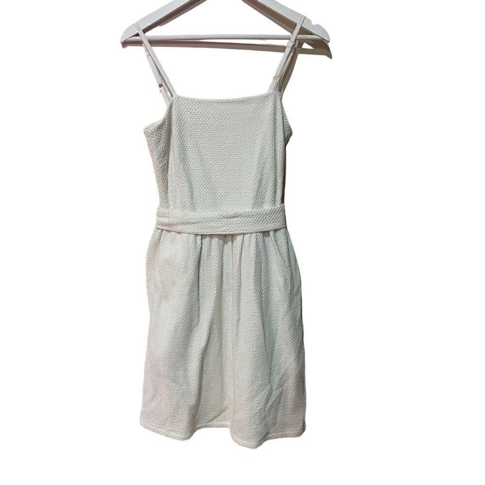 Bean Signature Y2K Vintage White Textured Dress Size 6 Sleeveless, Belted Waist
